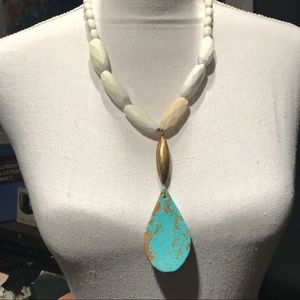 White Jade and Turquoise gold necklace